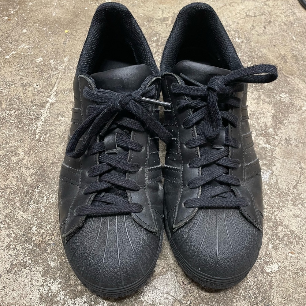 Adidas Black Superstar Sneakers with Rubber Shell Toe